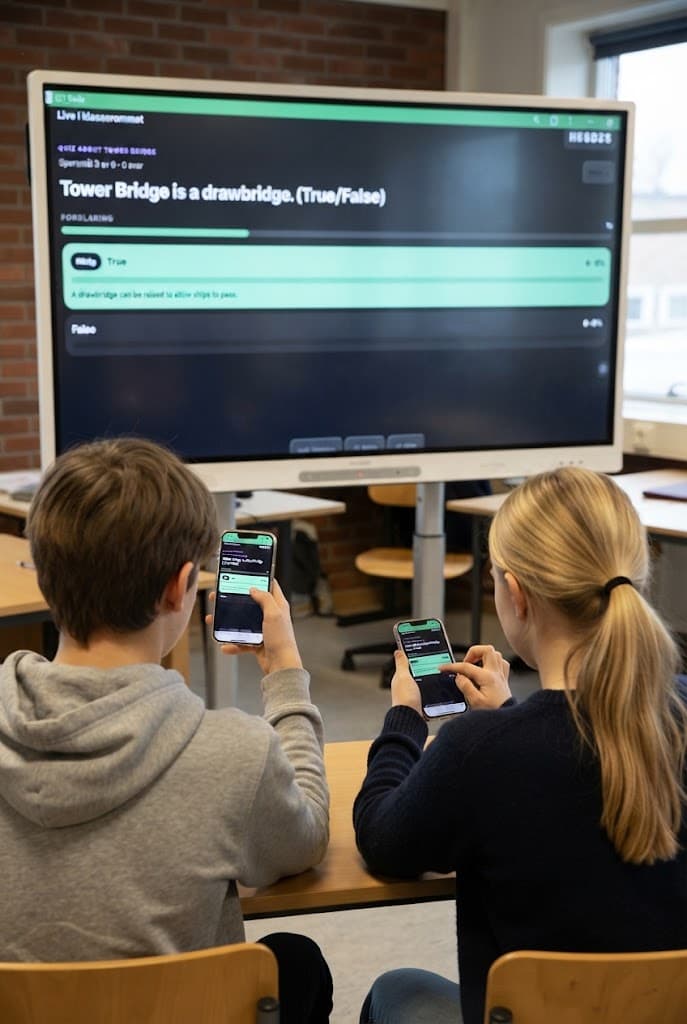 Elever svarer på quiz fra digital tavle i 321skole Spaces